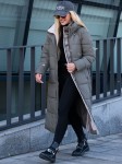 KURTKA Pikowana DŁUGA Napisy  LIRIEL -  Khaki