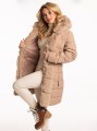 KURTKA Pikowana Zimowa Futerko CRESSIDA - Beige