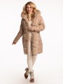KURTKA Pikowana Zimowa Futerko CRESSIDA - Beige