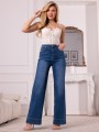 Spodnie JEANSY Wide Leg Gładkie ALIA - Dark Blue