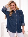 KOSZULA Oversize JEANSOWA Kieszonki ARNIKA - Navy