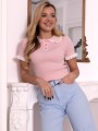 BLUZKA Kołnierzyk FALBANKI Prążek ALIZA - Pink