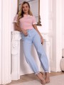 BLUZKA Kołnierzyk FALBANKI Prążek ALIZA - Pink