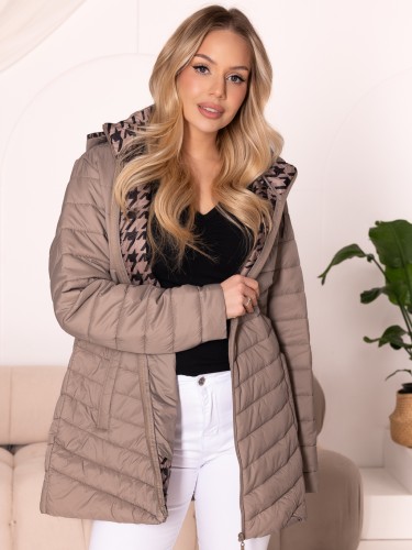 KURTKA Pikowana PEPITKA Pasy AIVA - Beige