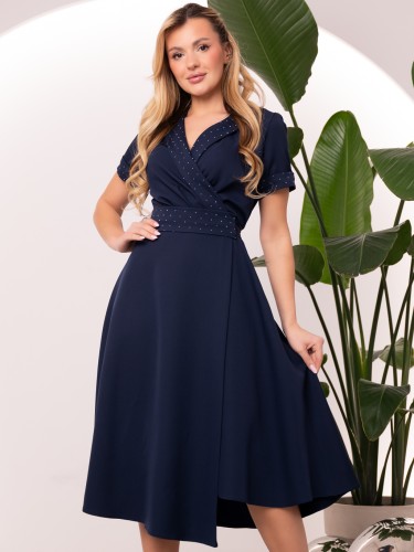 SUKIENKA Kopertowa CYRKONIE Midi OCEANE - Granat