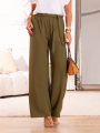 Zwiewne luźne spodnie gładkie MARIETTA - khaki