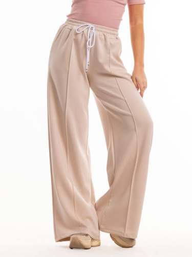 Spodnie dresowe casual wide leg w kant latte
