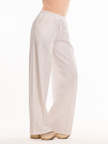 Spodnie dresowe casual wide leg w kant białe
