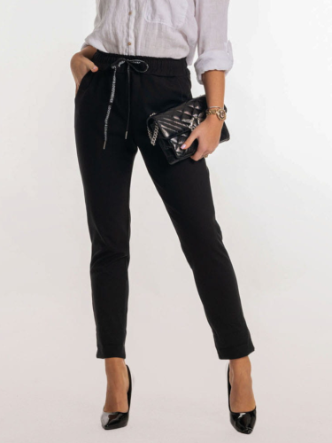 Spodnie na gumce z wiązaniem - czarny