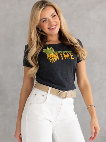 Bawełniany T-shirt z nadrukiem summer time KEMI - grafit