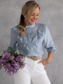 BLUZKA Żabot FALBANKI Elegancka SHIRIN - Błękit