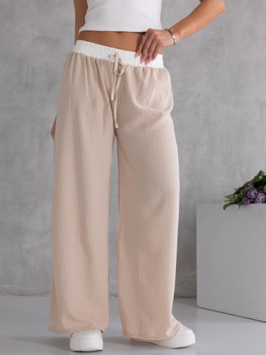 SPODNIE Szerokie PASKI Lamówka LIVA - Beż 