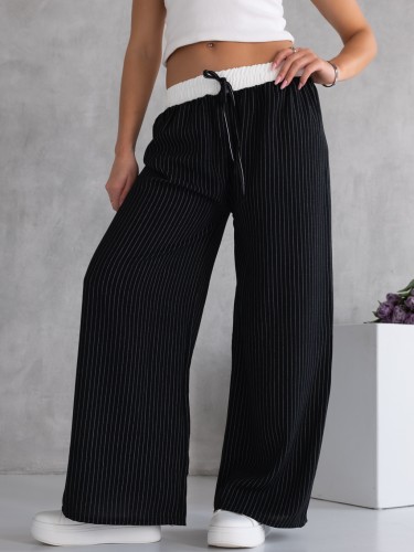 SPODNIE Szerokie PASKI Lamówka LIVA - Czarny