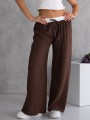 SPODNIE Szerokie PASKI Lamówka LIVA - Czekolada