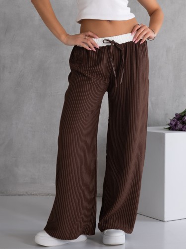 SPODNIE Szerokie PASKI Lamówka LIVA - Czekolada