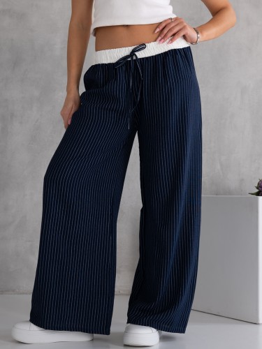 SPODNIE Szerokie PASKI Lamówka LIVA - Granat