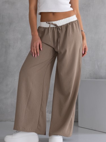 SPODNIE Szerokie PASKI Lamówka LIVA - Karmel