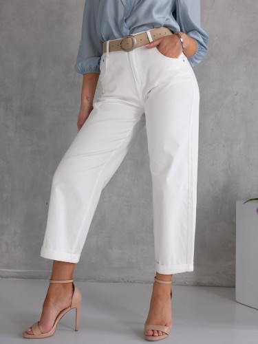 JEANSY Spodnie PASEK Proste VALENCIA - Biel