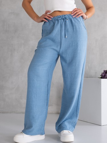 SPODNIE Ala LEN Luźne Casual PELAGIA - Błękit