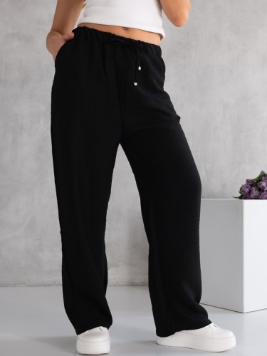 SPODNIE Ala LEN Luźne Casual PELAGIA - Czarny