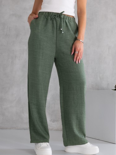 SPODNIE Ala LEN Luźne Casual PELAGIA - Khaki