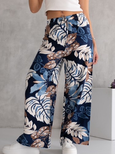 SPODNIE Szerokie LIŚCIE Wiązanie MERINA - Granat