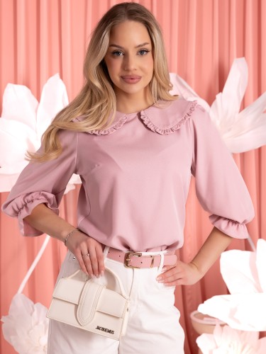 BLUZKA Kołnierzyk FALBANKI Gumka NISHA - Puder