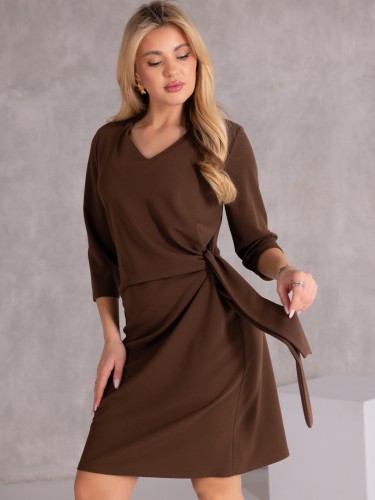 Elegancka SUKIENKA z wiązaniem ZELIA - brąz