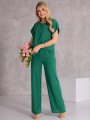 Lekki KOMPLET Bluzka Spodnie EVELONE - szmaragd