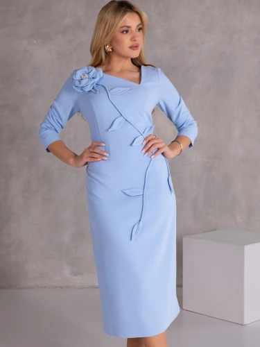 SUKIENKA Ołówkowa MIDI Kwiat LUNELLE - Baby blue
