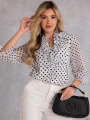 BLUZKA Koszulowa FALBANKI Grochy EVARIA - Biel