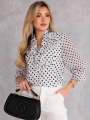BLUZKA Koszulowa FALBANKI Groszki EVARIA - Szary