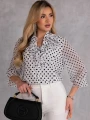 BLUZKA Koszulowa FALBANKI Groszki EVARIA - Szary