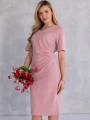 Klasyczna SUKIENKA MIDI z marszczeniem SYLVIA - magnolia