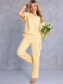 KOMPLET Spodnie KLAMRA Casual MERVE - bananowy