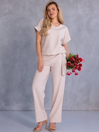 KOMPLET Spodnie KLAMRA Casual MERVE - ecru