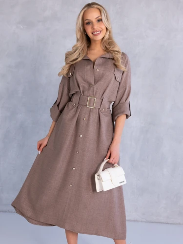 SUKIENKA Szmizjerka KOSZULOWA Midi KAILA - Kakao