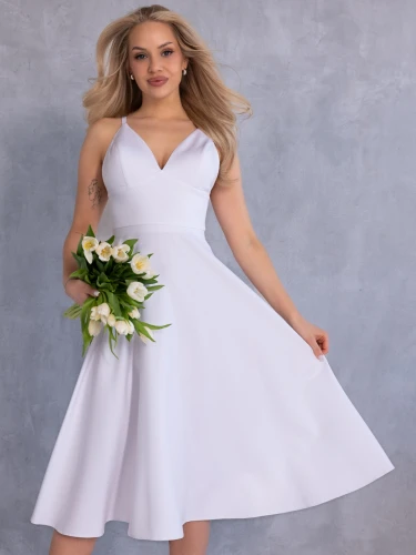 SUKIENKA Rozkloszowana MIDI Miseczki LILIBETH - Biel