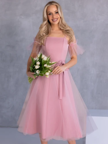 SUKIENKA Tiulowa GORSETOWA Ramiączka MIRABELLA - puder