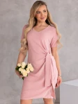 SUKIENKA elegancka WIĄZANIE dekolt serek LAVINIA - puder