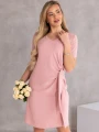 SUKIENKA elegancka WIĄZANIE dekolt serek LAVINIA - puder