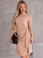 SUKIENKA elegancka WIĄZANIE dekolt serek LAVINIA - beż