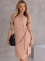 SUKIENKA elegancka WIĄZANIE dekolt serek LAVINIA - beż