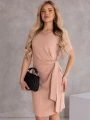 SUKIENKA elegancka WIĄZANIE dekolt serek LAVINIA - beż