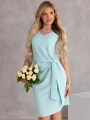 SUKIENKA elegancka WIĄZANIE dekolt serek LAVINIA - mięta