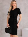 SUKIENKA elegancka WIĄZANIE dekolt serek LAVINIA - czarny