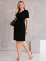 SUKIENKA elegancka WIĄZANIE dekolt serek LAVINIA - czarny