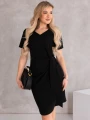 SUKIENKA elegancka WIĄZANIE dekolt serek LAVINIA - czarny