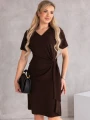 SUKIENKA elegancka WIĄZANIE dekolt serek LAVINIA - czekolada