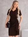 SUKIENKA elegancka WIĄZANIE dekolt serek LAVINIA - czekolada